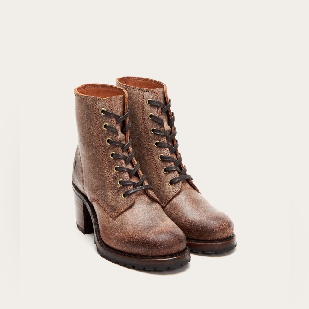 Frye Sabrina 6g Lace Up Boots Distressed Leather